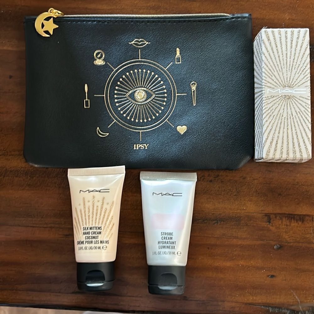 MAC Silk Mittens HAND CREAM : COCONUT 30 ML & Strobe Pinklite & Ipsy bag new